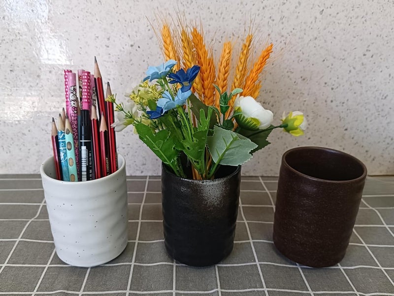 TOPYOKK Stoneware Coffee Bar Utensil Holder Tea & Coffee Spoon & Stirrer Holder for Stir Stick Straw Teaspoon Holder Spoon Cup Small Utensil Jar (Retro Black) - Image 4